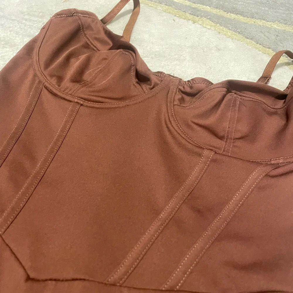 Popilush Chocolate Brown Shapewear Mermaid Maxi Dress Built-In Shaper Medium - Picture 3 of 7